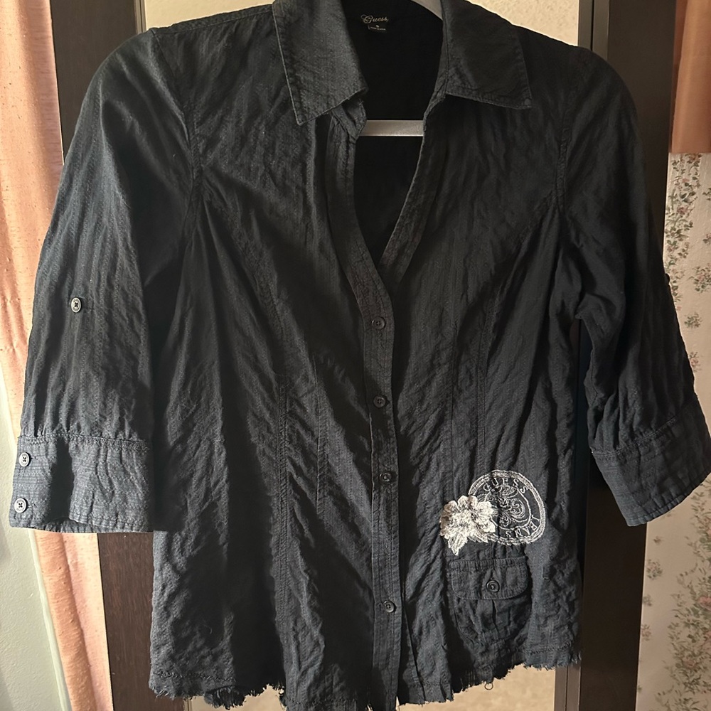 Guess Black Shirt with Embroidered Logo